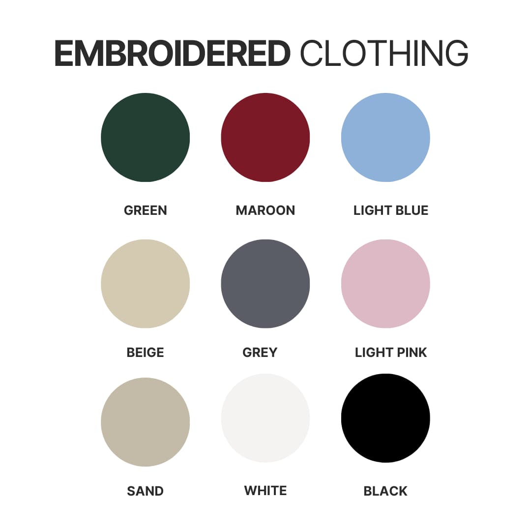 Embroidered clothing color chart - AOT Merch