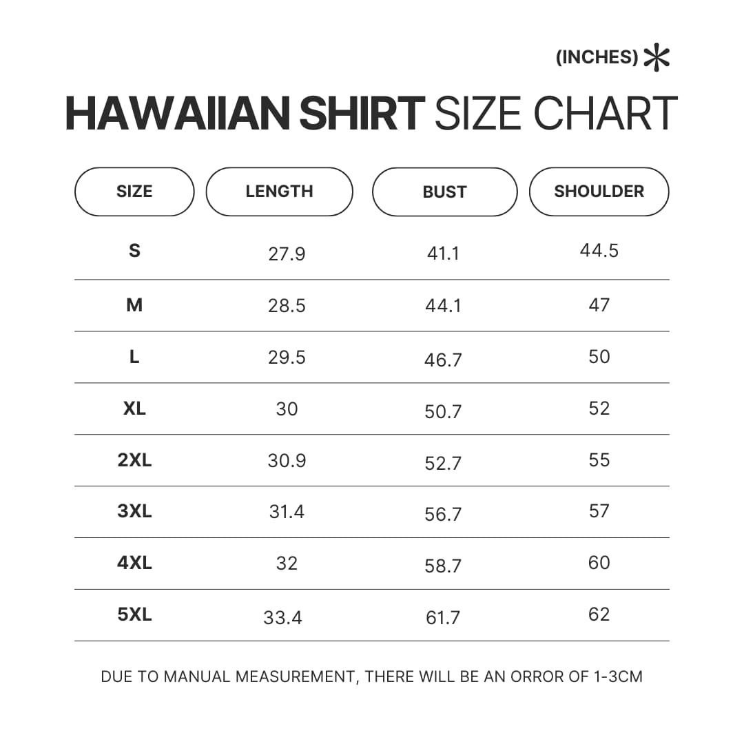 Hawaiian Shirt Size Chart - Attack On Titan Store