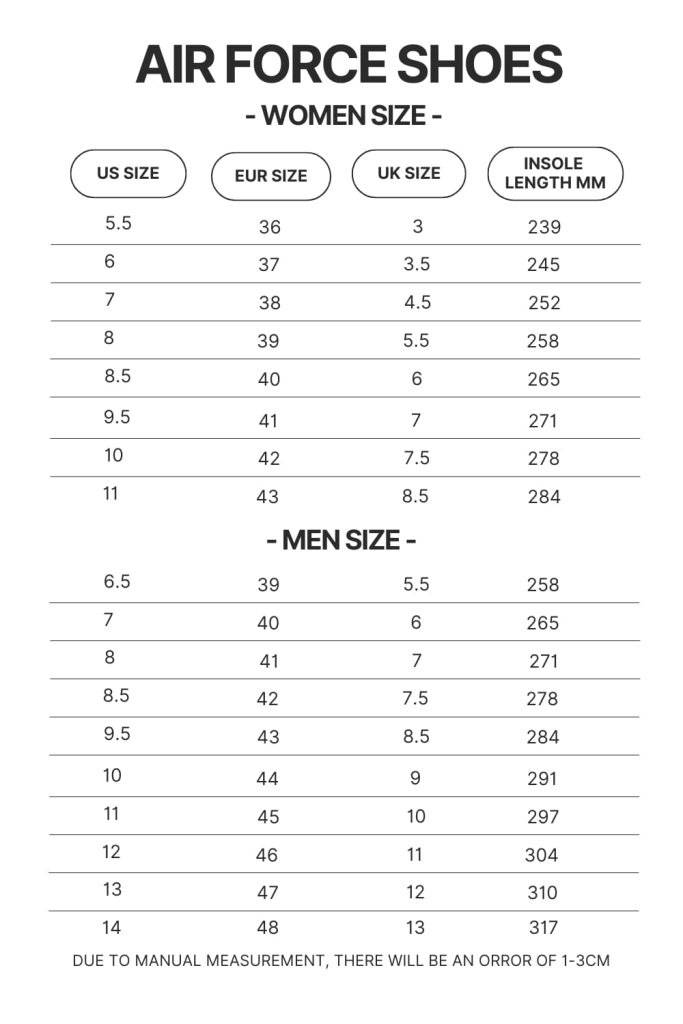 Air Force Shoes Size Chart - AOT Merch