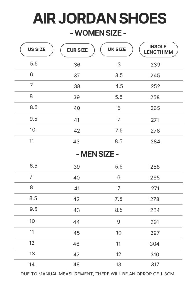 Air Jordan Shoes Size Chart - AOT Merch
