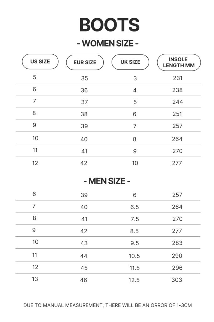 Boots Size Chart - AOT Merch