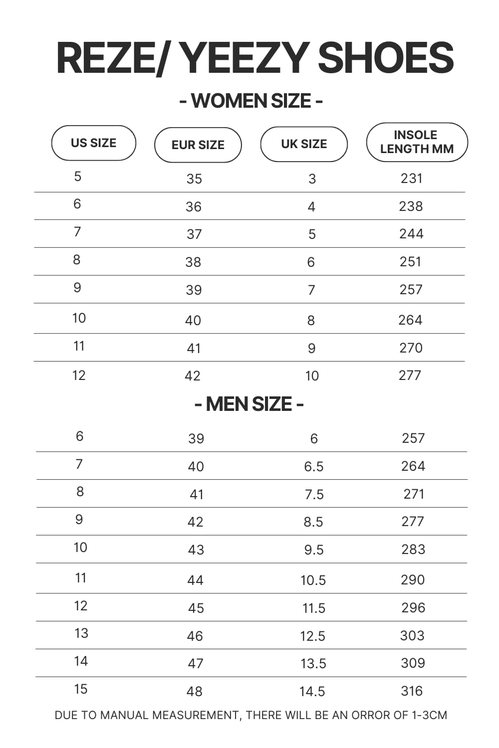 Reze Yeezy Shoes Size Chart - AOT Merch