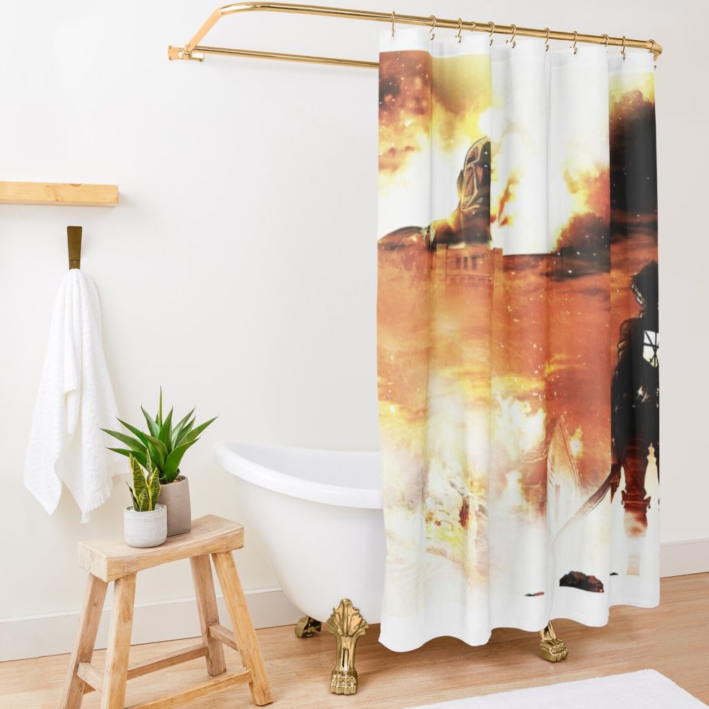 Aot Fire Slash Shower Curtain Official Attack On Titan Merch