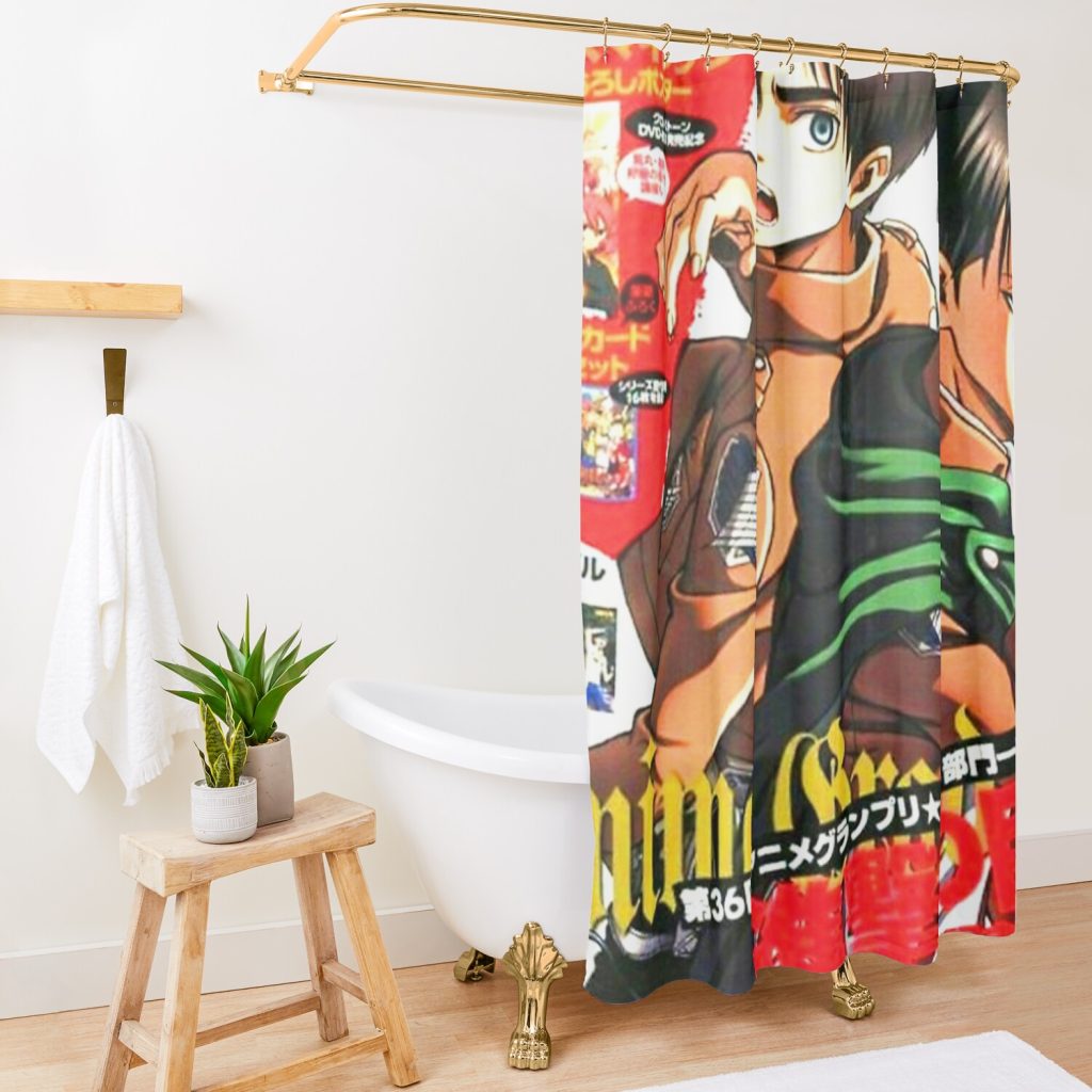 Eren Backing Levi Shower Curtain Official Attack On Titan Merch