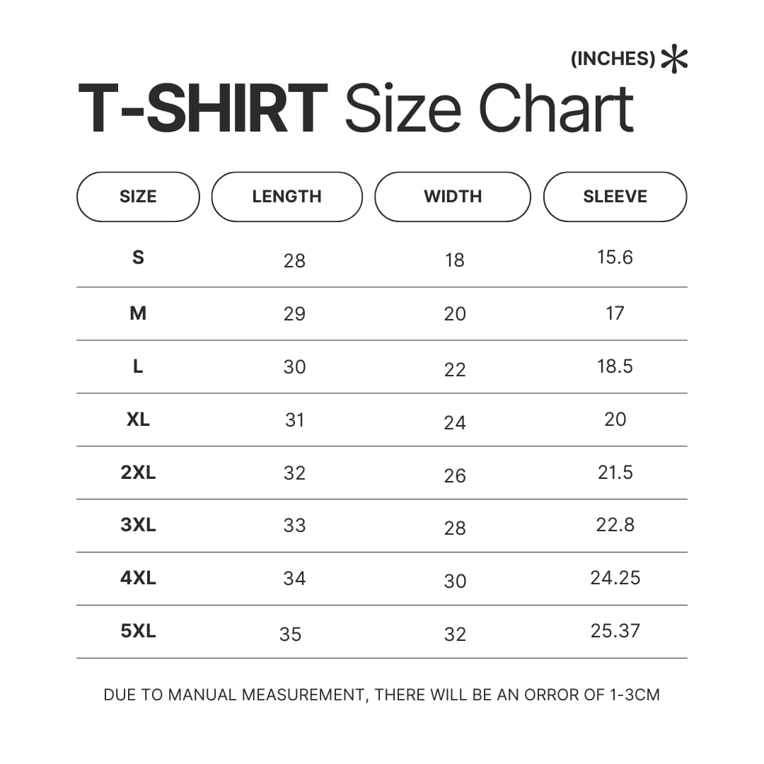 T shirt Size Chart - Attack On Titan Merch
